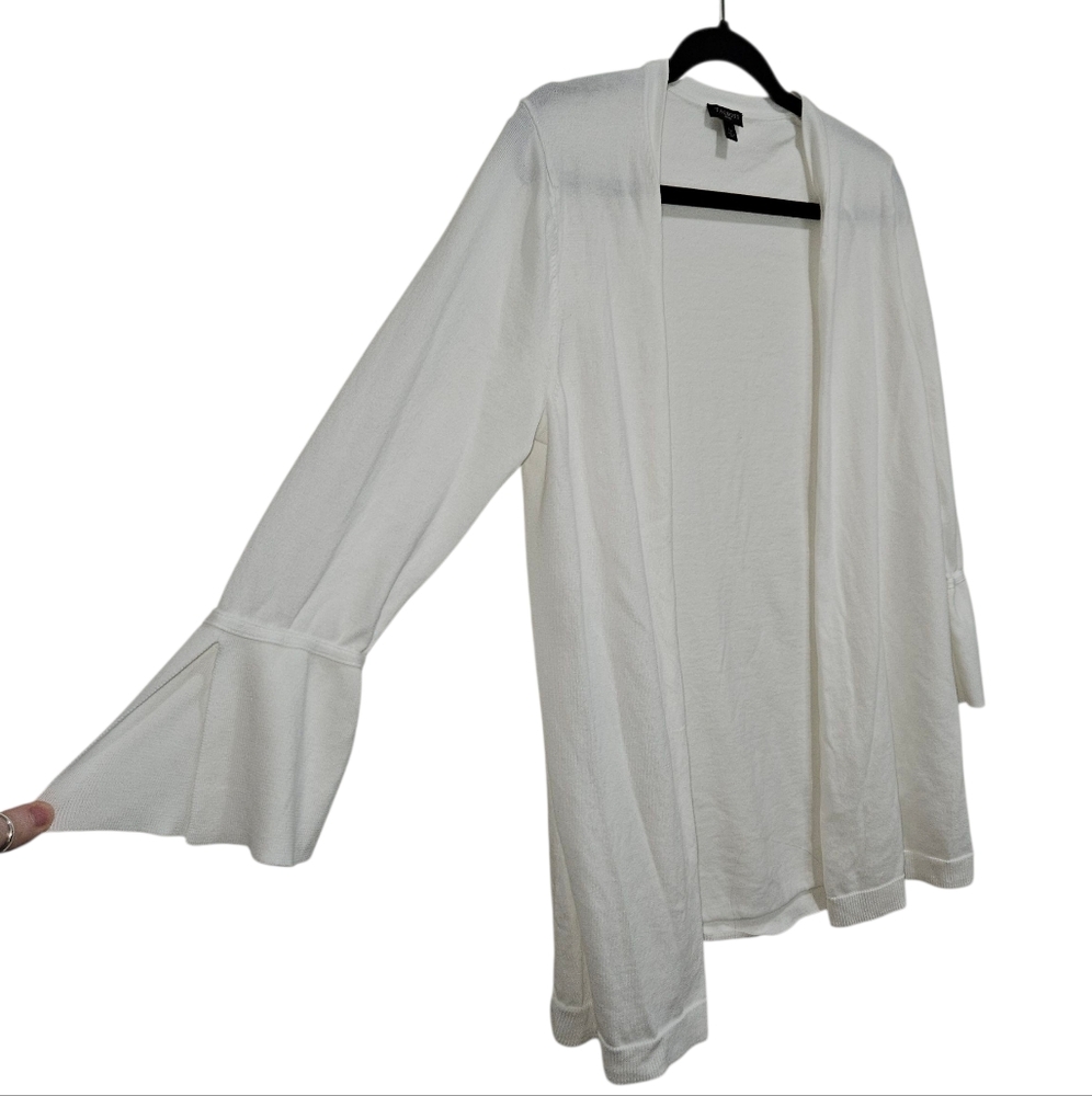 Talbots Large Petite White Open Front Cardigan Statment Sleeves LP Minimalist